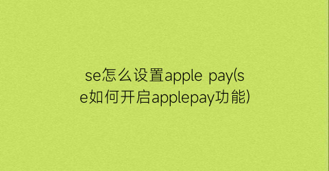 “se怎么设置applepay(se如何开启applepay功能)